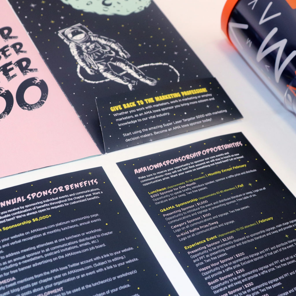 promotional items including: folder, flyers and cup