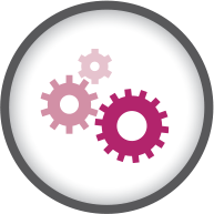 A graphic with three gears