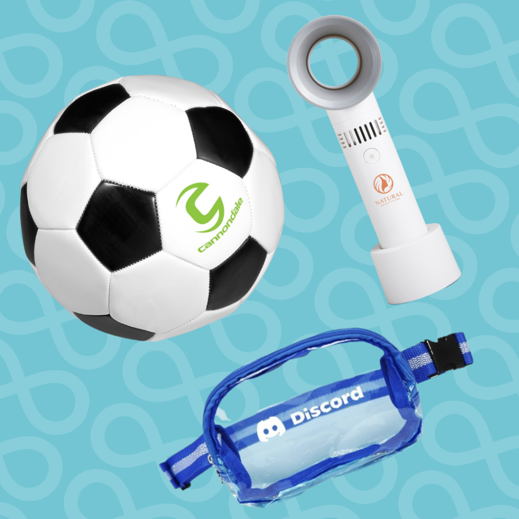 World Cup Promotional Prducts including a clear plastic bag and a soccer ball.
